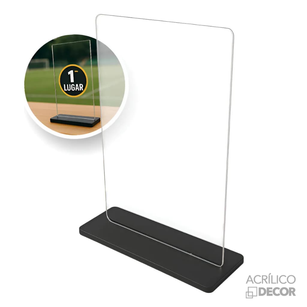 Kit 10 Troféus Retangular Acrílico Cristal 2mm (10x15cm) C. base Preta